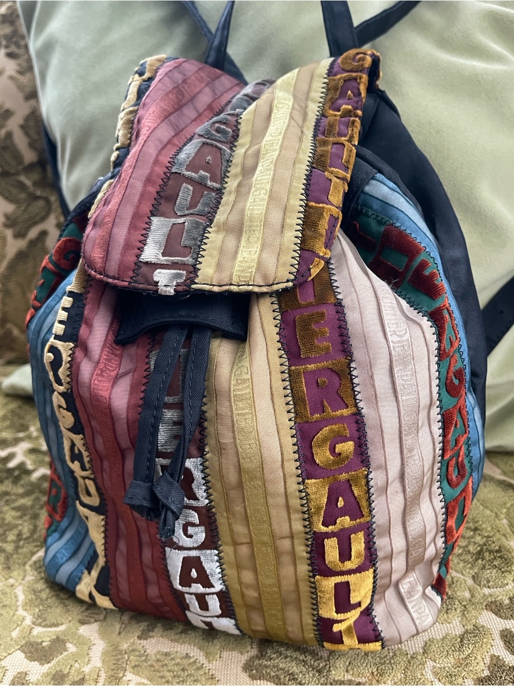 RARE Jean Paul Gaultier Multicolor Velvet Lettering Mini Backpack - Picture 4 of 11